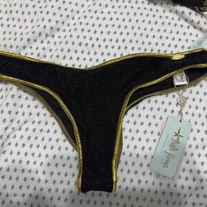 NWT Luli Fama Glittery Black and Gold Brazilian Bikini Bottoms